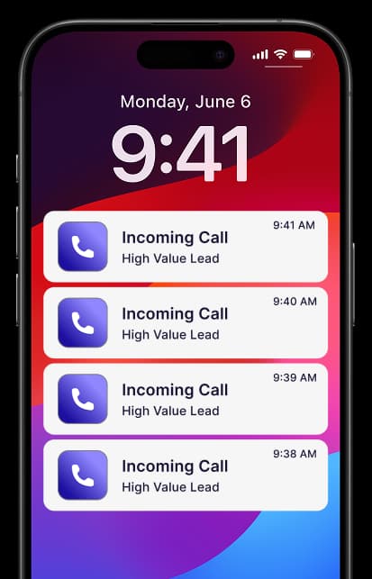 Incoming calls from high-value leads on an iPhone lock screen
