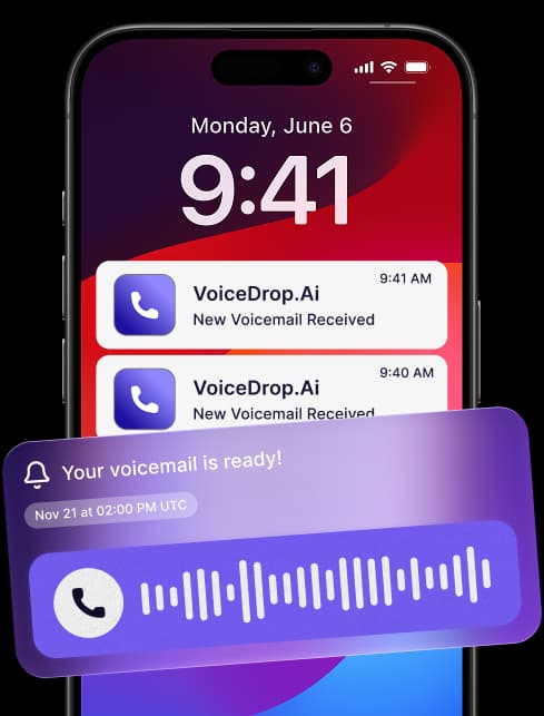 VoiceDrop voicemail notifications on an iPhone lock screen