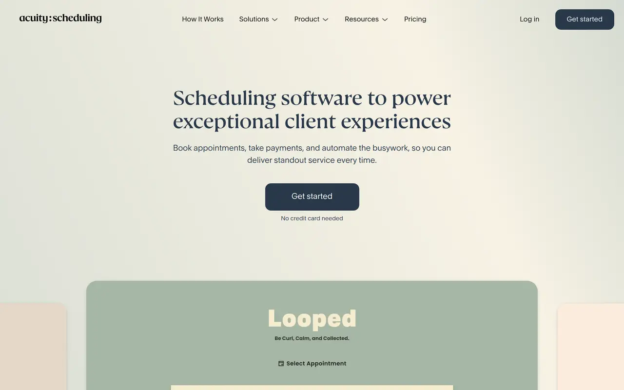 The Acuity Scheduling homepage at acuityscheduling.com