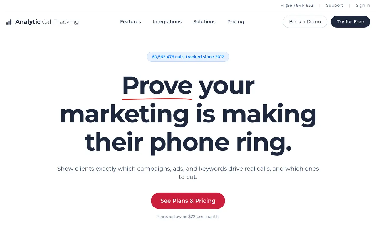 The AnalyticCall Tracking homepage at analyticcalltracking.com