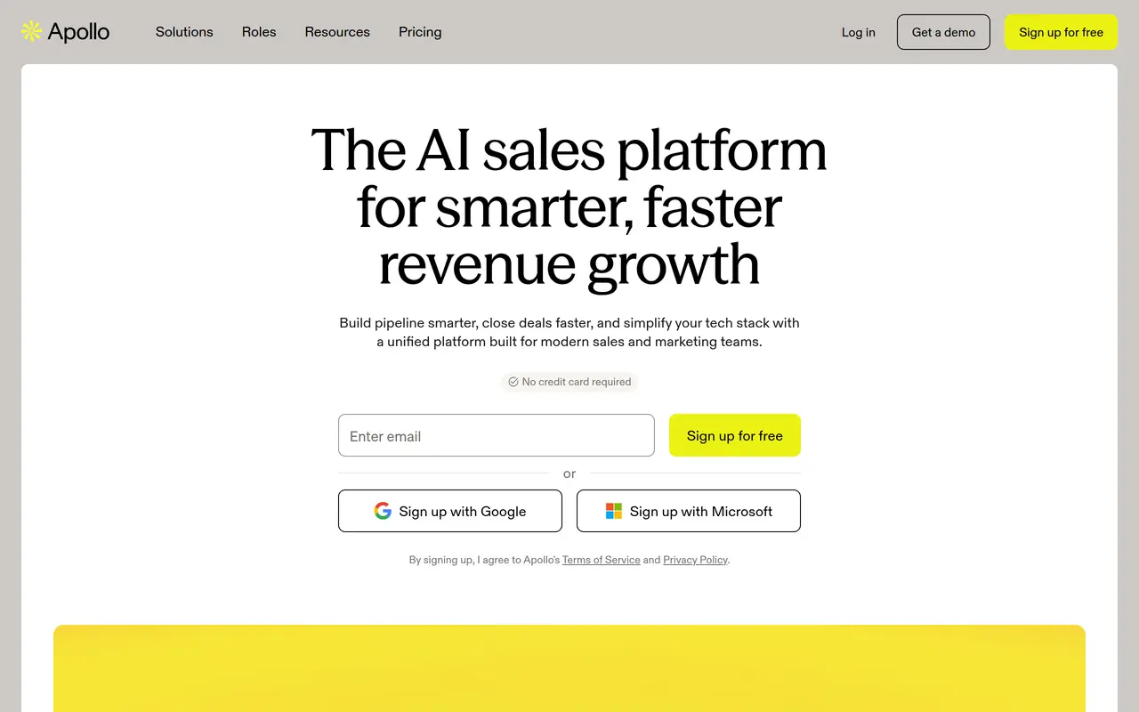 The Apollo.io homepage at www.apollo.io