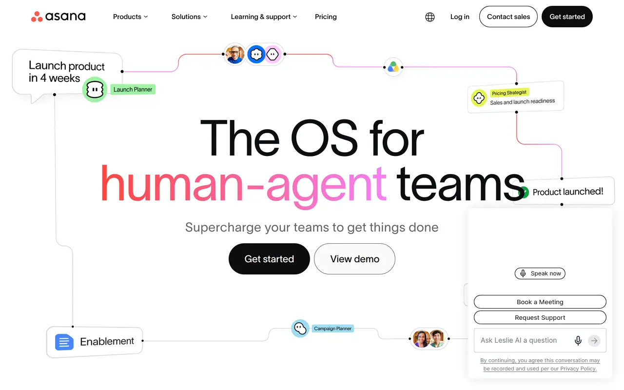 The Asana homepage at asana.com