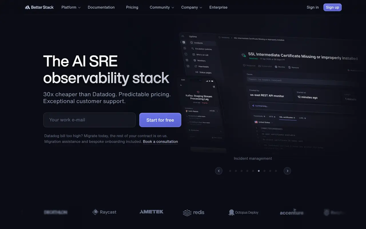 The Better Stack homepage at betterstack.com