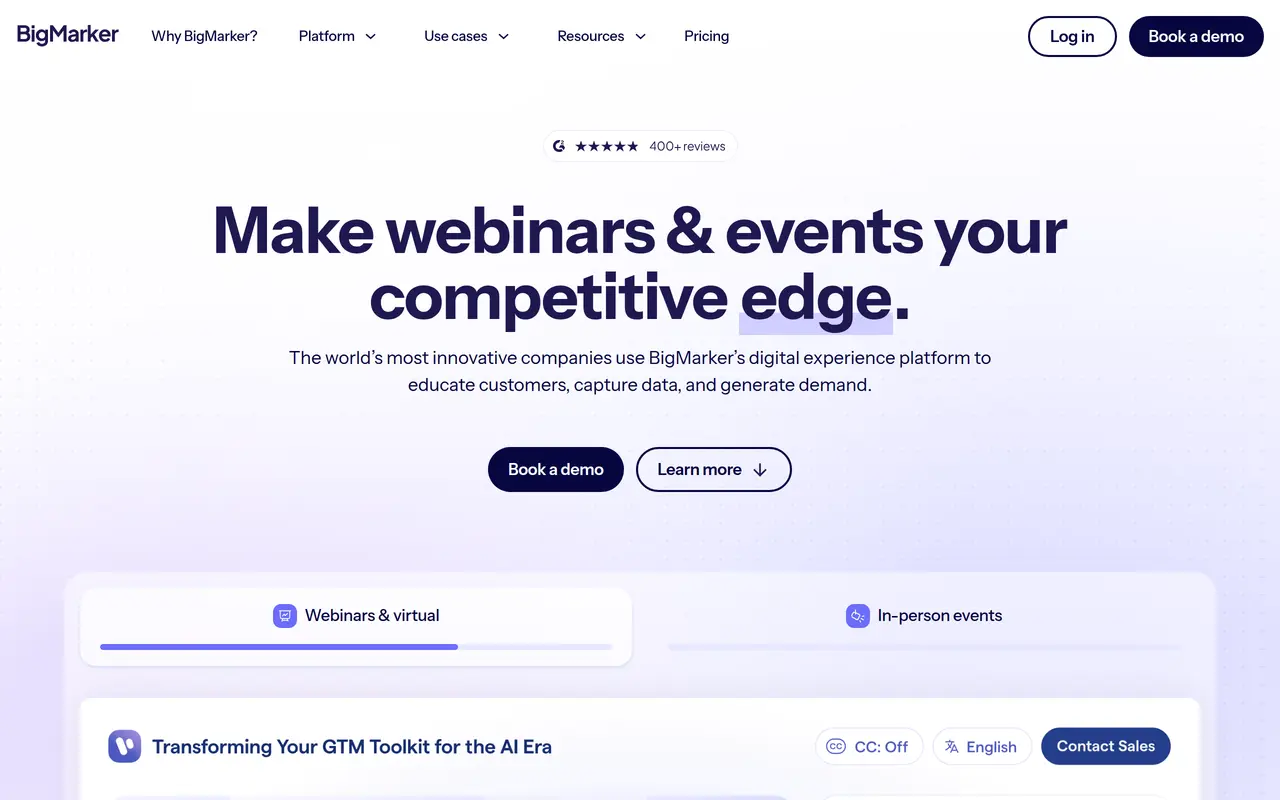 The BigMarker homepage at www.bigmarker.com