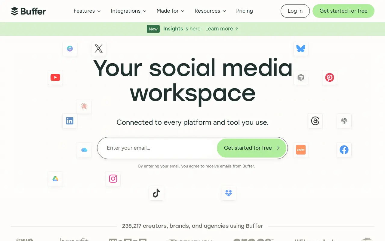 The Buffer homepage at buffer.com