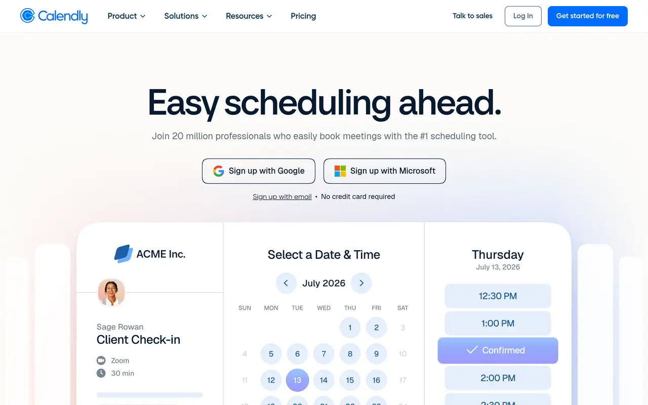 The Calendly homepage at calendly.com