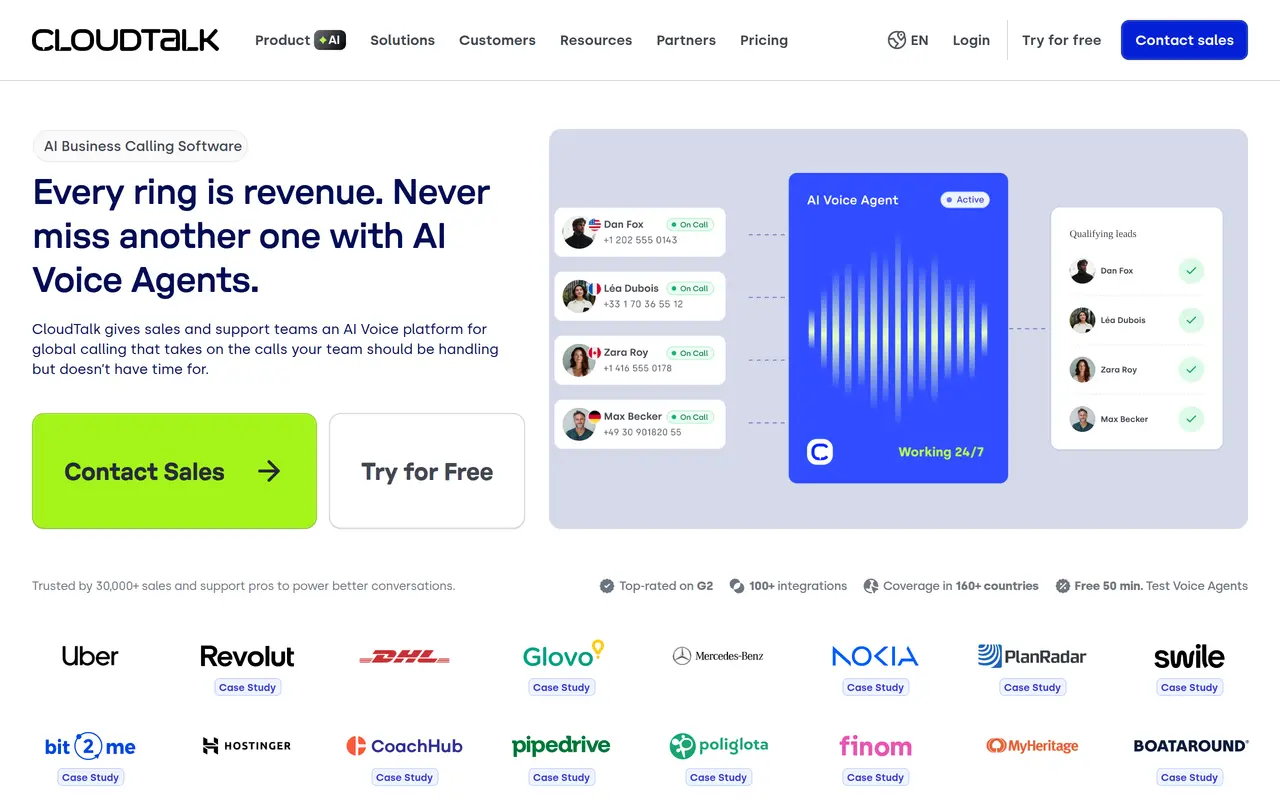 The CloudTalk homepage at www.cloudtalk.io