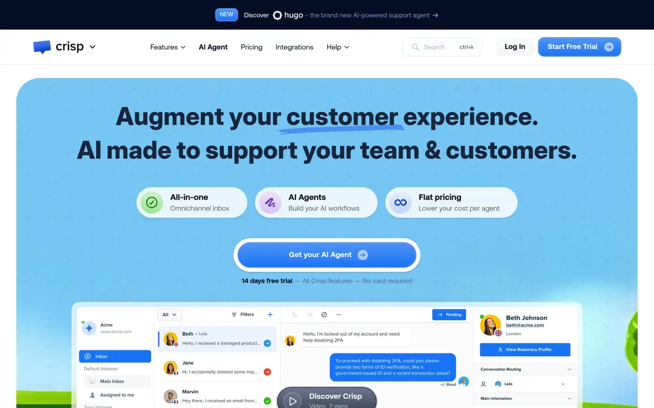 The Crisp homepage at crisp.chat