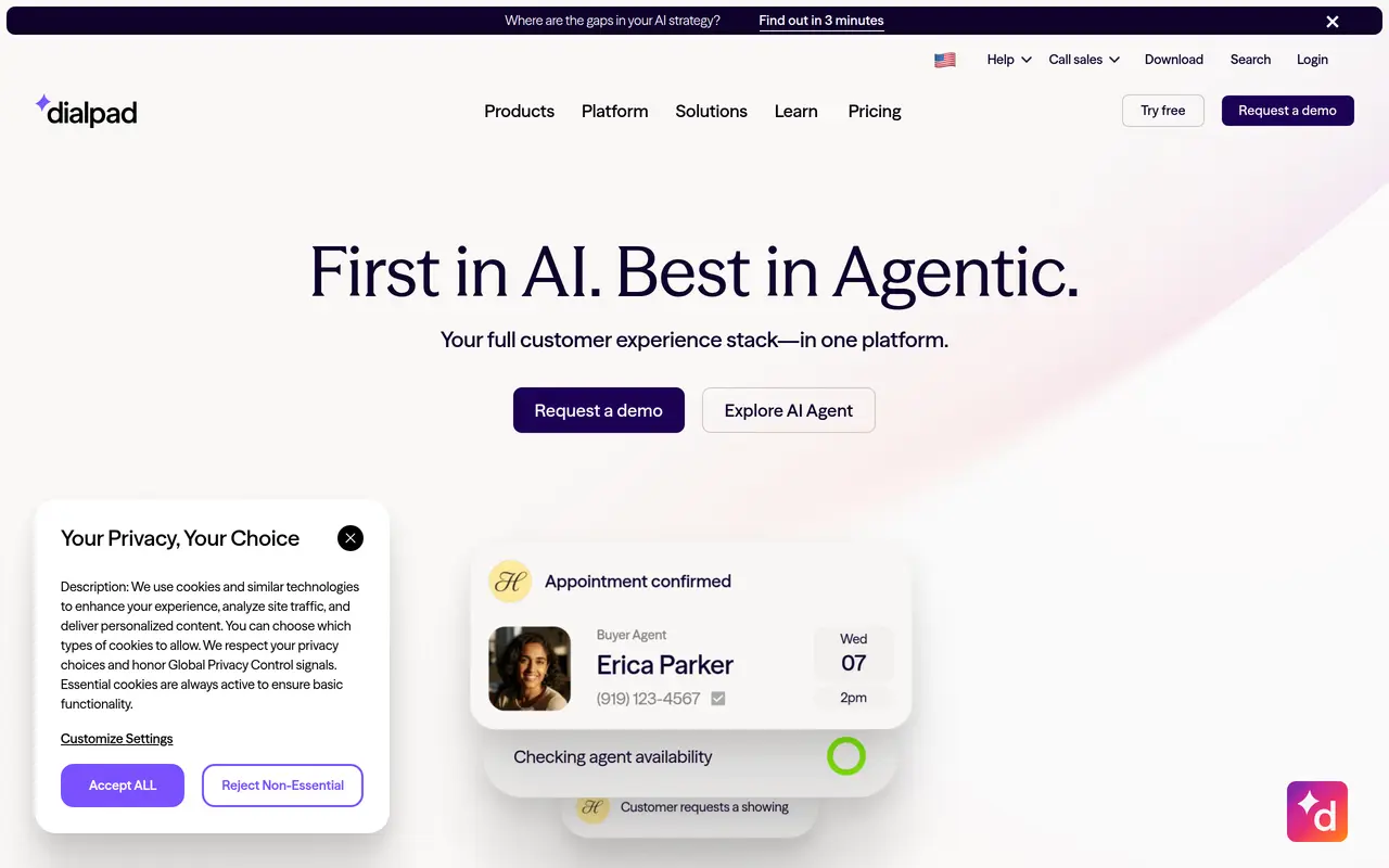 The Dialpad homepage at www.dialpad.com