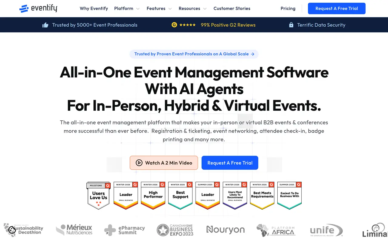 The Eventify homepage at eventify.io