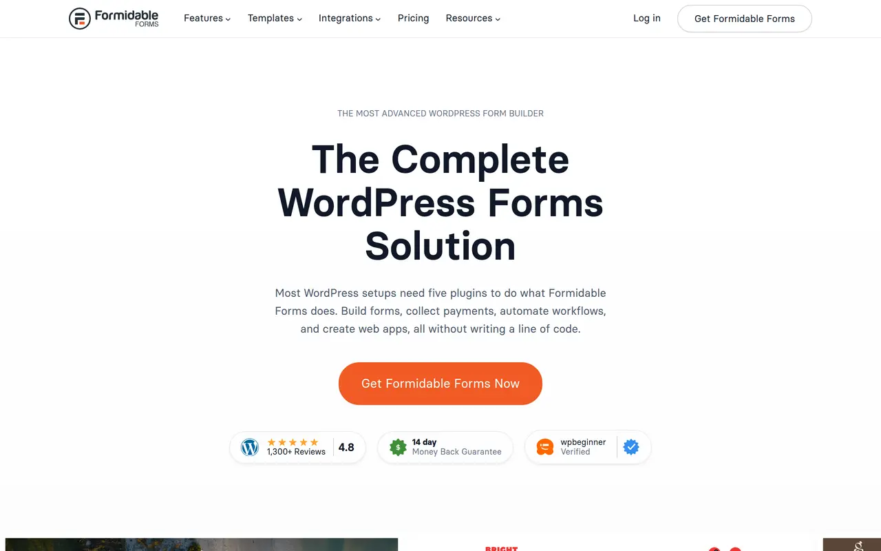 The Formidable Forms homepage at formidableforms.com