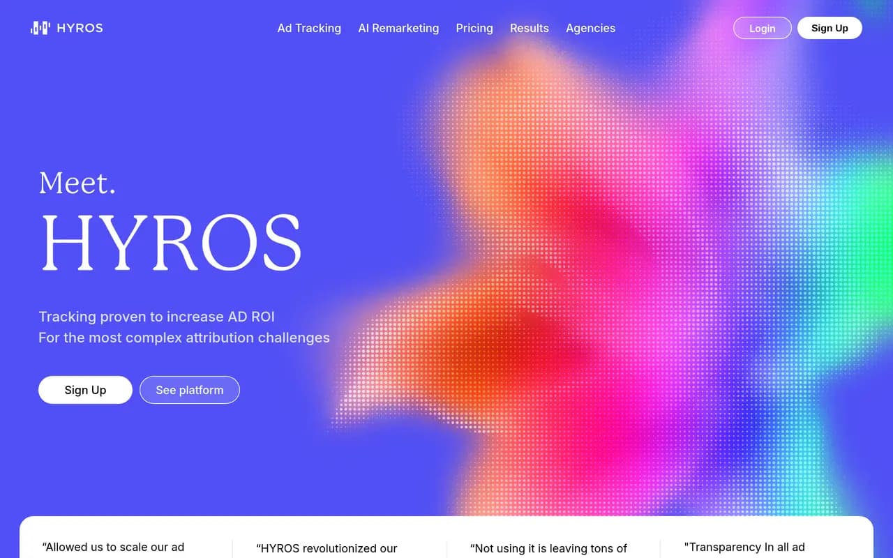 The Hyros homepage at hyros.com