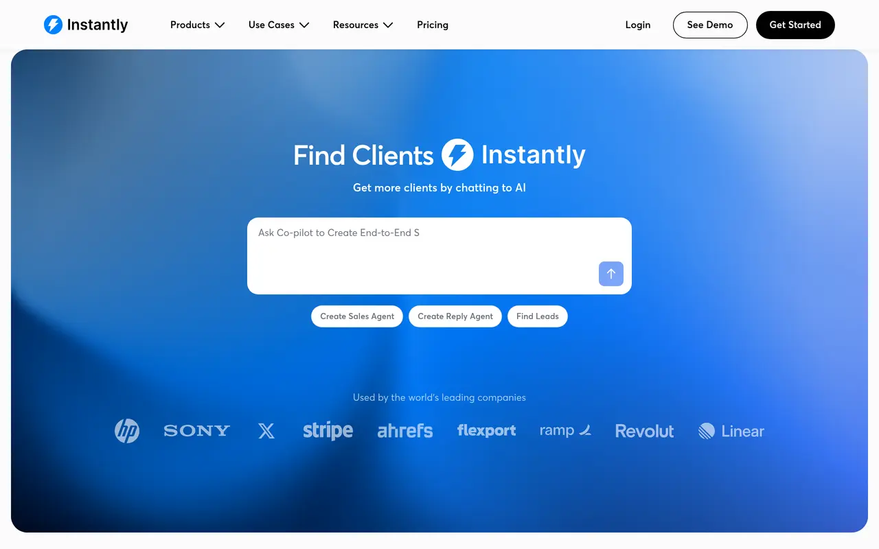 The Instantly homepage at instantly.ai