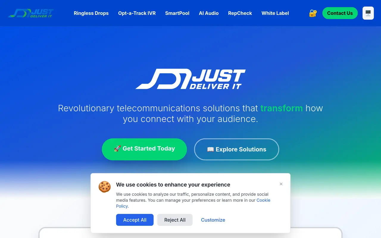 The Just Deliver It homepage at justdeliverit.net