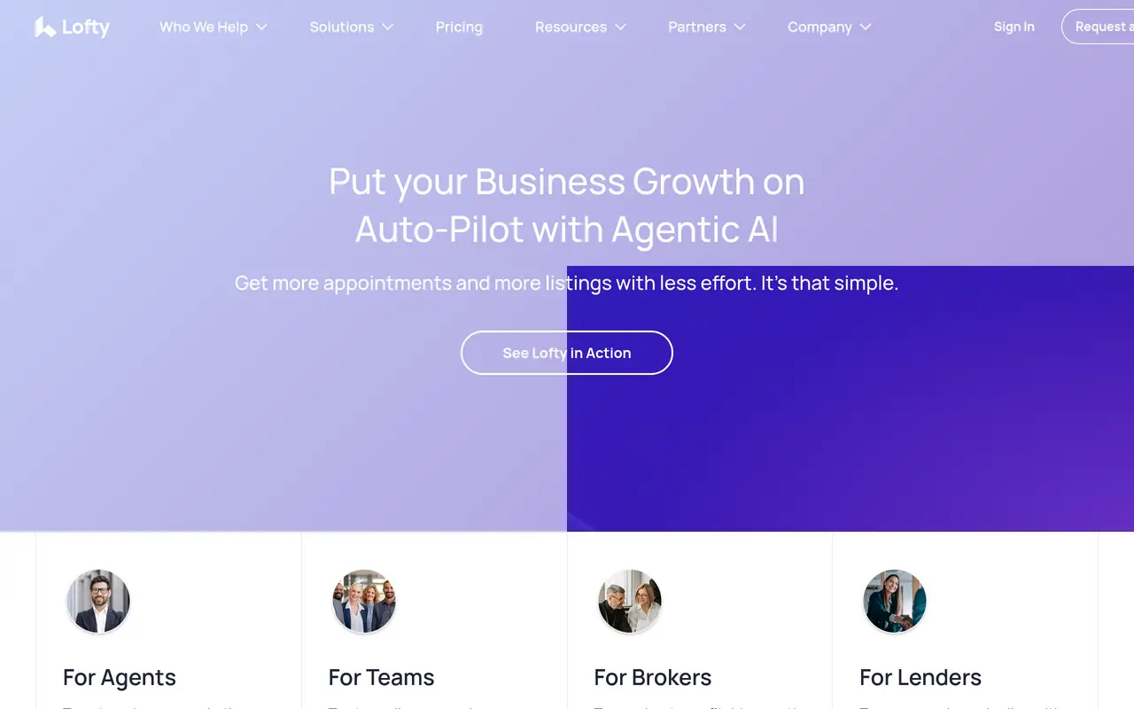 The Lofty homepage at lofty.com