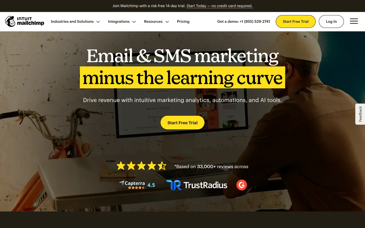 The Mailchimp homepage at mailchimp.com