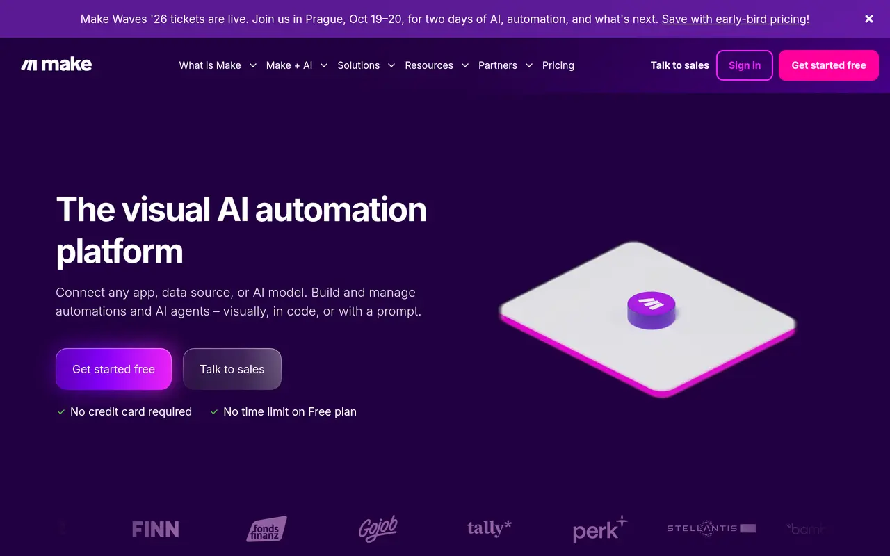 The Make homepage at www.make.com