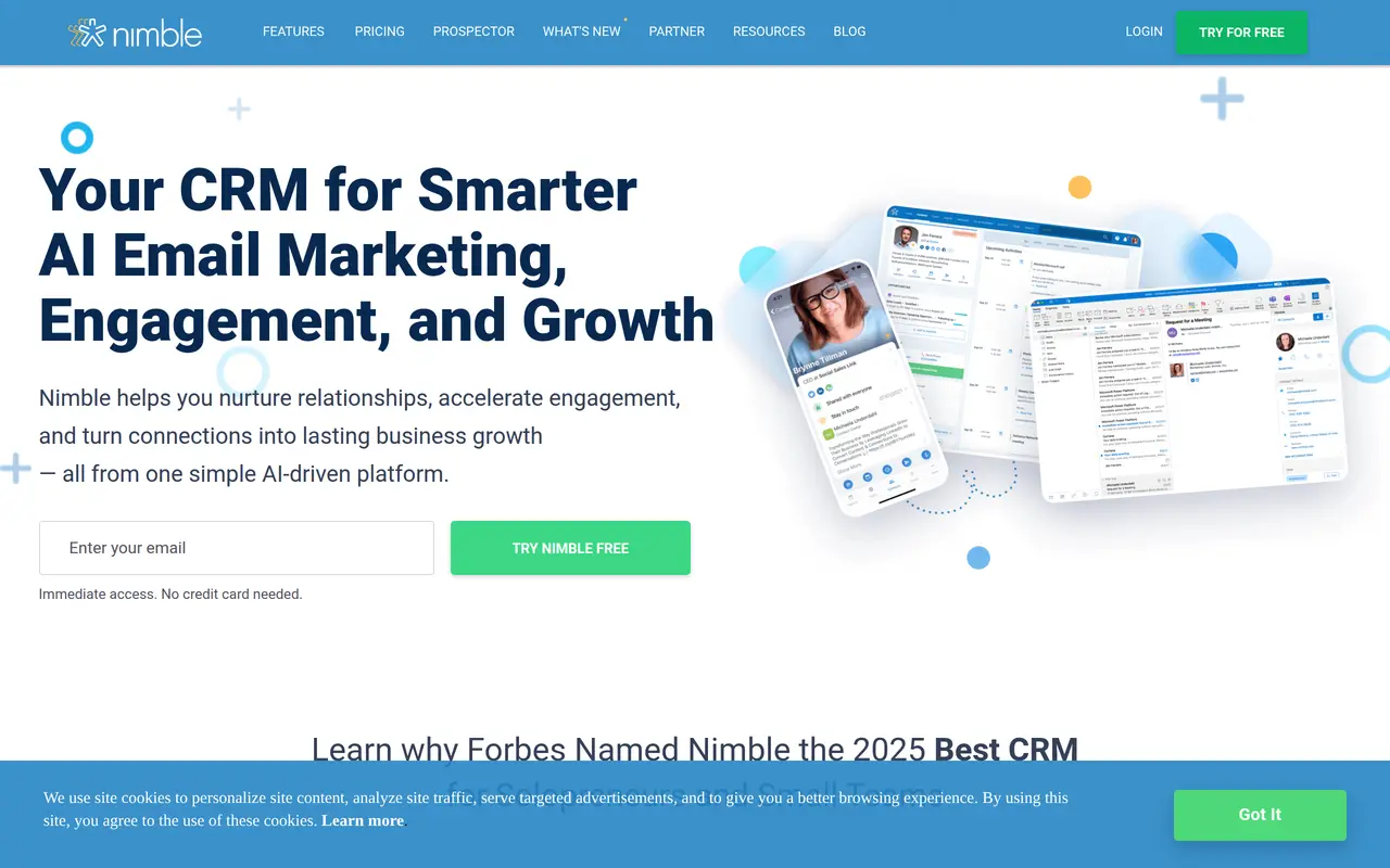 The Nimble homepage at www.nimble.com