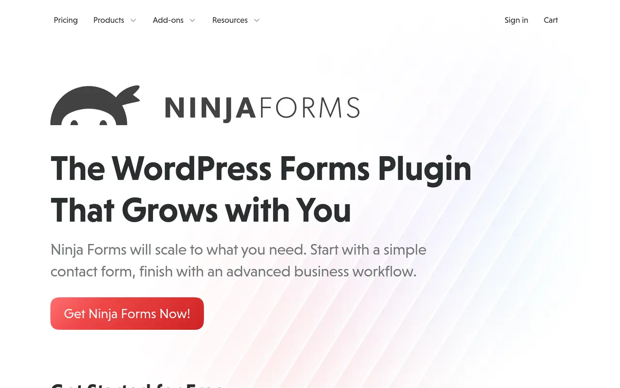 The Ninja Forms homepage at ninjaforms.com
