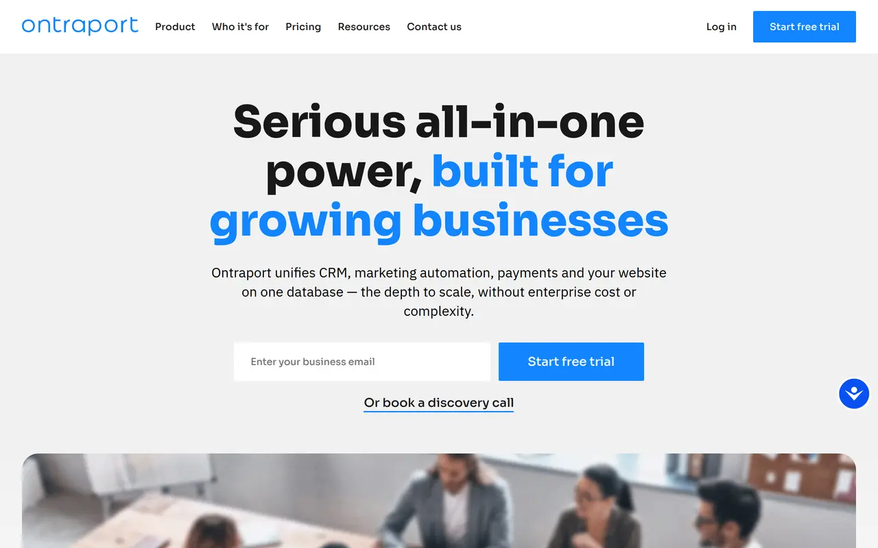 The Ontraport homepage at ontraport.com