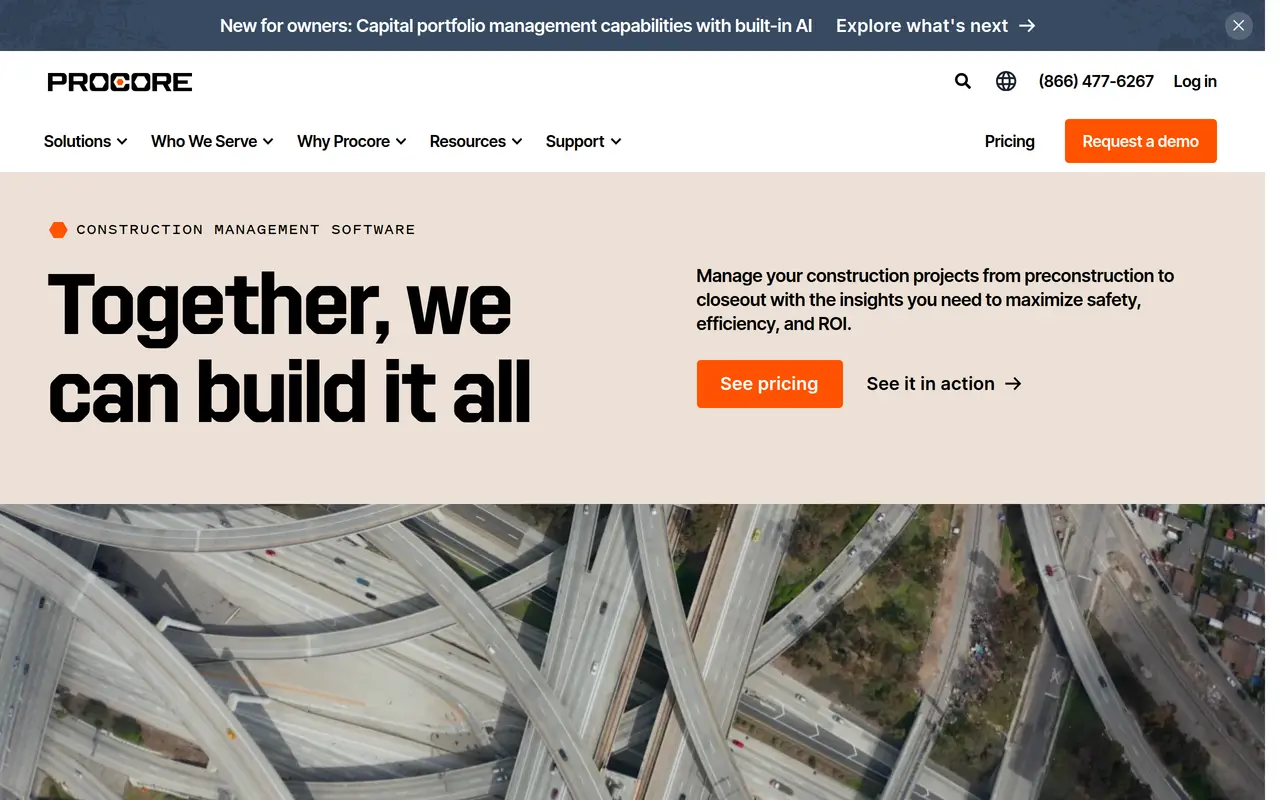 The Procore homepage at www.procore.com