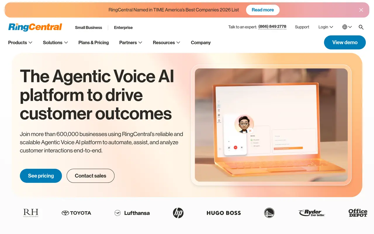The RingCentral homepage at www.ringcentral.com
