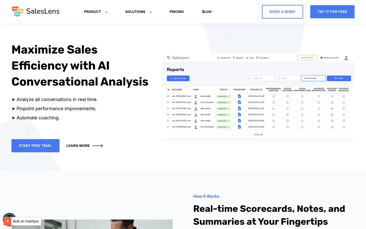The SalesLens homepage at saleslens.io