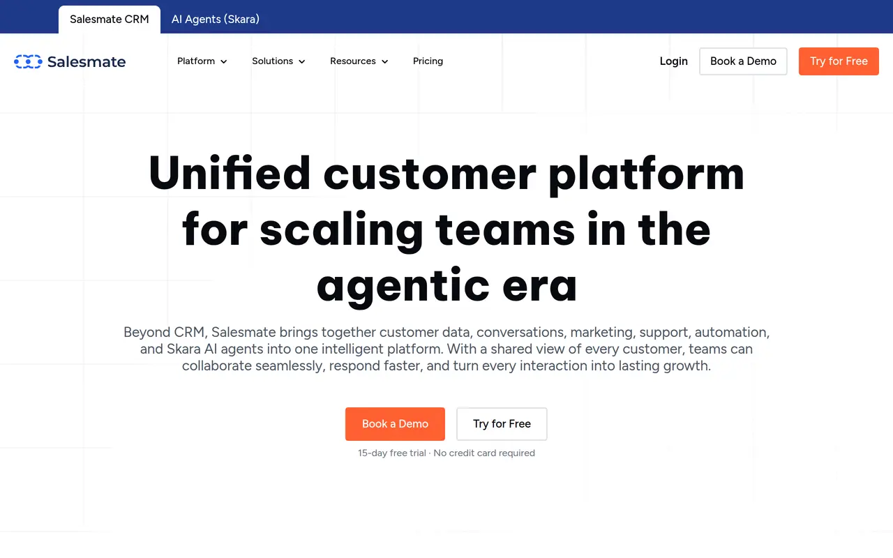 The Salesmate homepage at www.salesmate.io