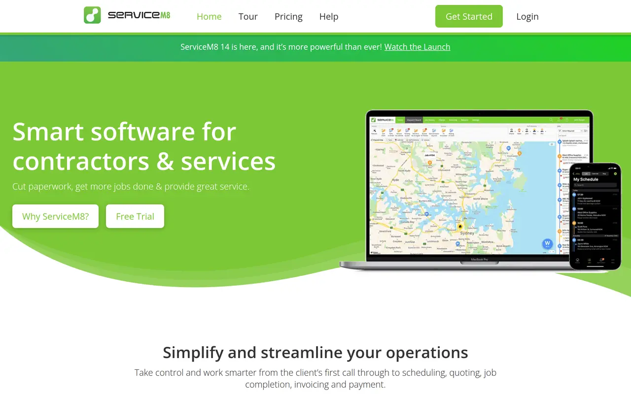 The ServiceM8 homepage at www.servicem8.com