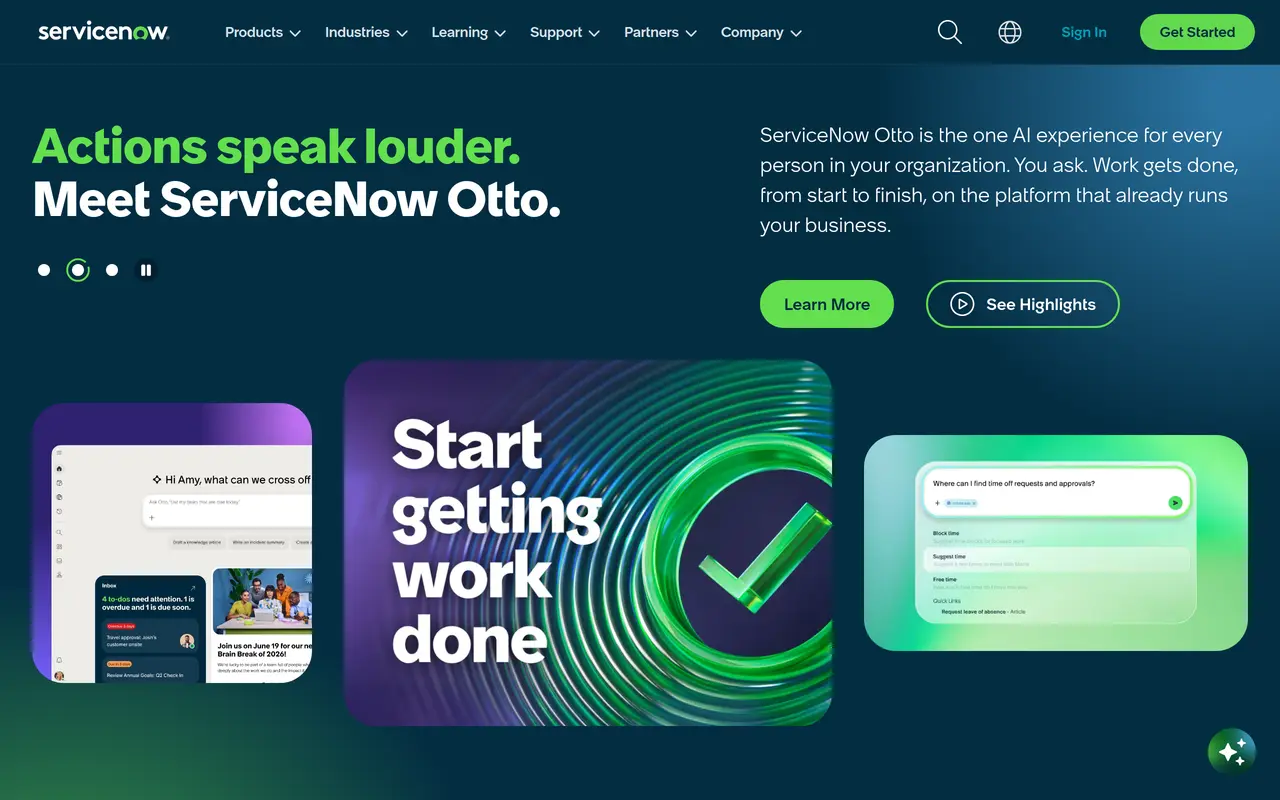 The ServiceNow homepage at www.servicenow.com