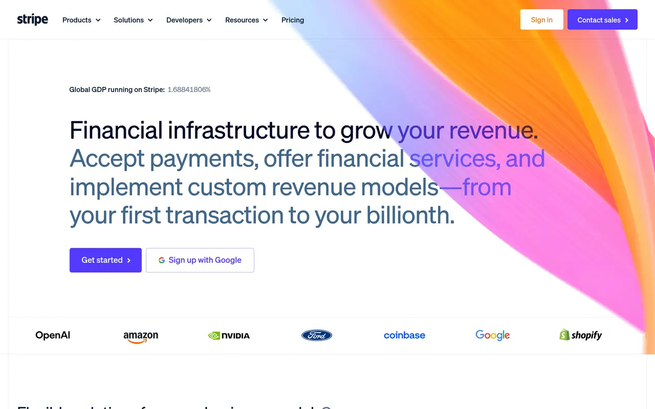 The Stripe homepage at stripe.com
