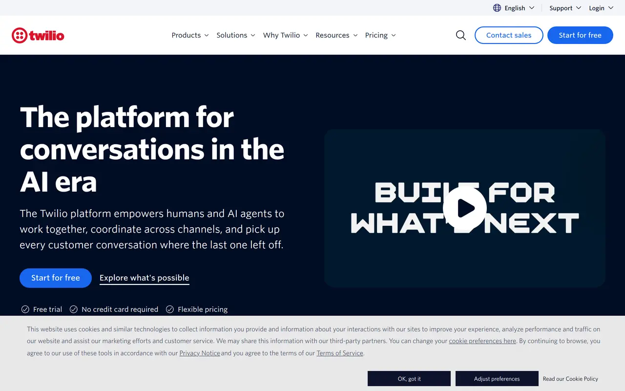 The Twilio homepage at www.twilio.com