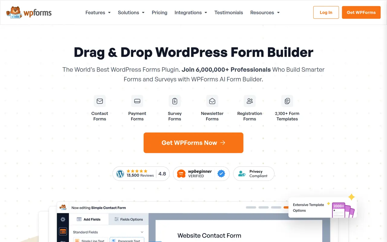 The WPForms homepage at wpforms.com