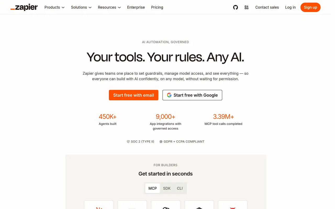 The Zapier homepage at zapier.com