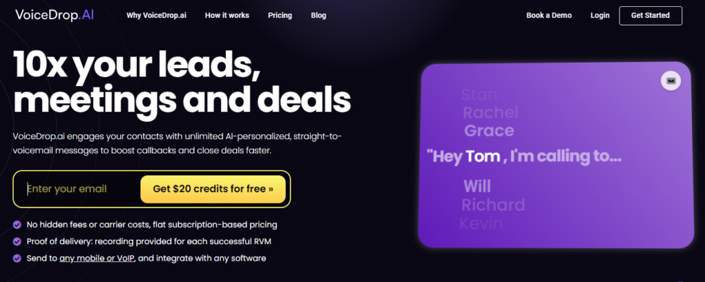 Send unlimited ringless voicemails with VoiceDrop.ai