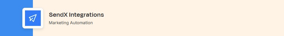 A blue square featuring the SendX logo with a white paper plane icon sits beside the text SendX Integrations and Marketing Automation, all set against a beige background. VoiceDrop Ringless Voicemails