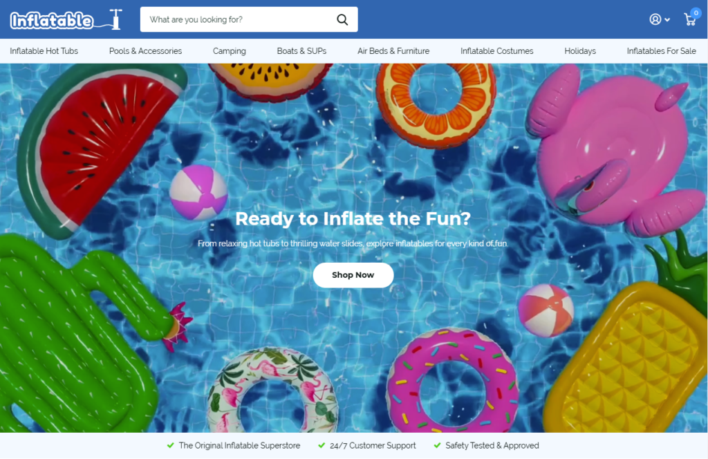 Colorful inflatable pool floats, featuring a watermelon, donut, and pineapple, drift on sparkling blue water. Central text reads, Ready to Inflate the Fun? with a Shop Now button below. Use these fun tools to increase Shopify sales and bring summer vibes to your shop!. VoiceDrop Ringless Voicemails