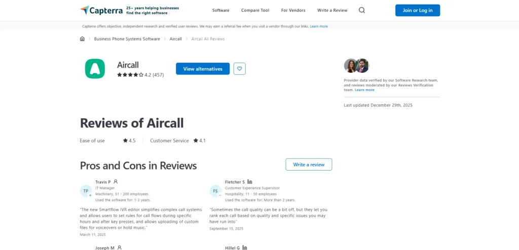 AirCall Capterra Review