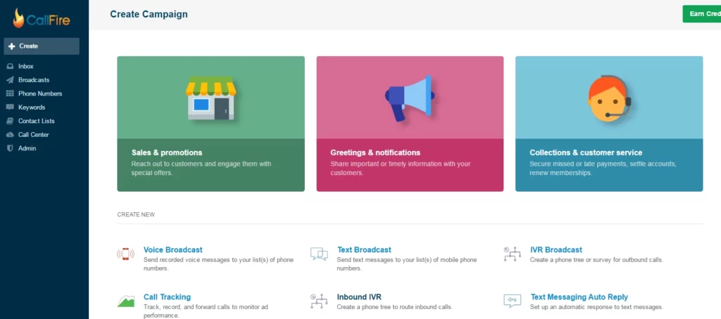 CallFire dashboard 2