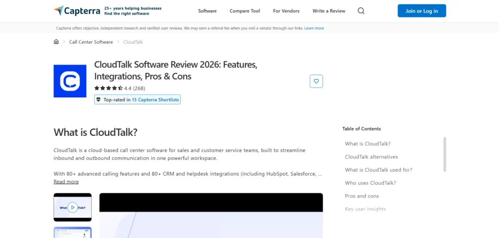 CloudTalk Capterra Review
