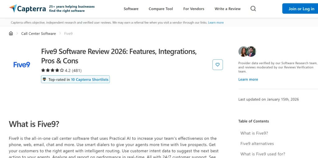 Five9 Capterra Review On Capterra