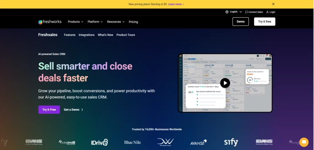 Freshsales Homepage