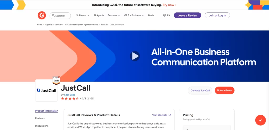 JustCall G2 Review