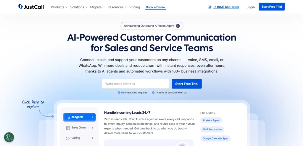 JustCall Homepage