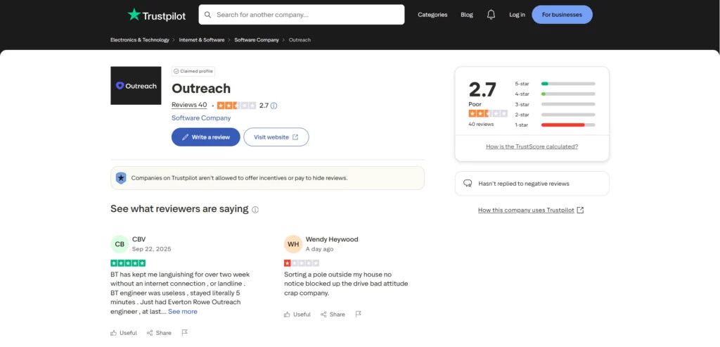 Outreach Trustpilot Review