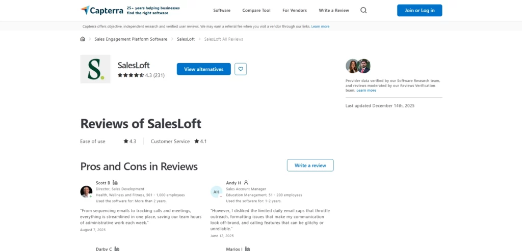 Salesloft Capterra Review