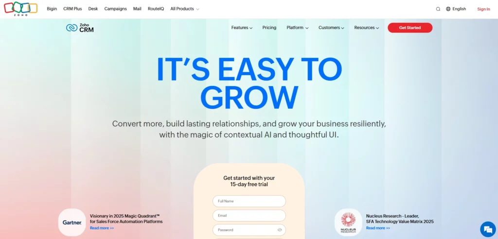 Zoho Crm Homepage