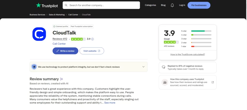 cloudtalk trustpilot review