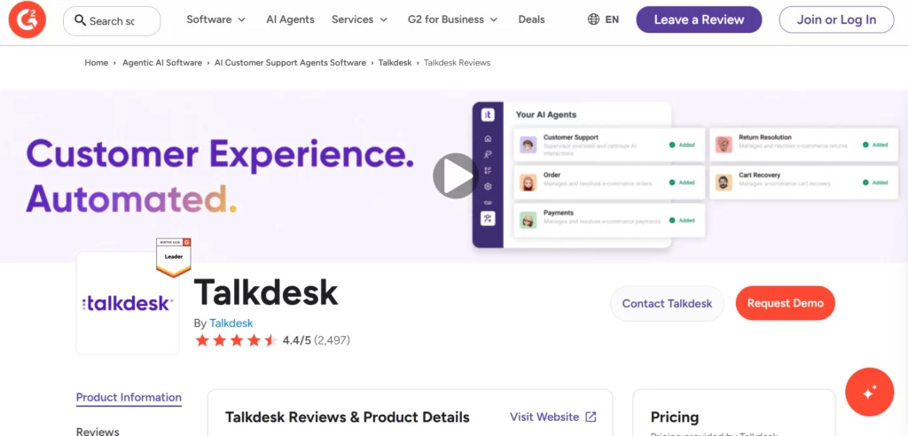 TalkDesk G2 Review