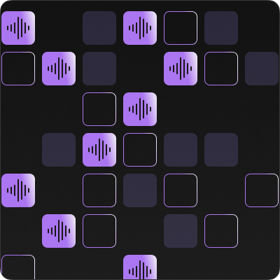 An abstract digital pattern featuring rows of purple squares with a few distinct squares containing a white ringless voicemail icon, all set against a black background.